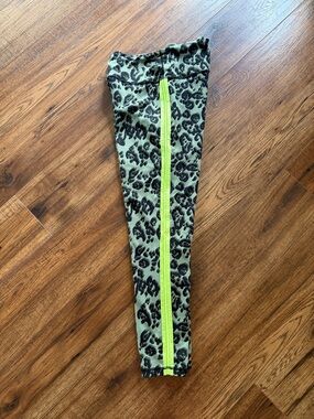 Victoria's Secret Olive Leopard Leggings with Neon Green Side Stripe